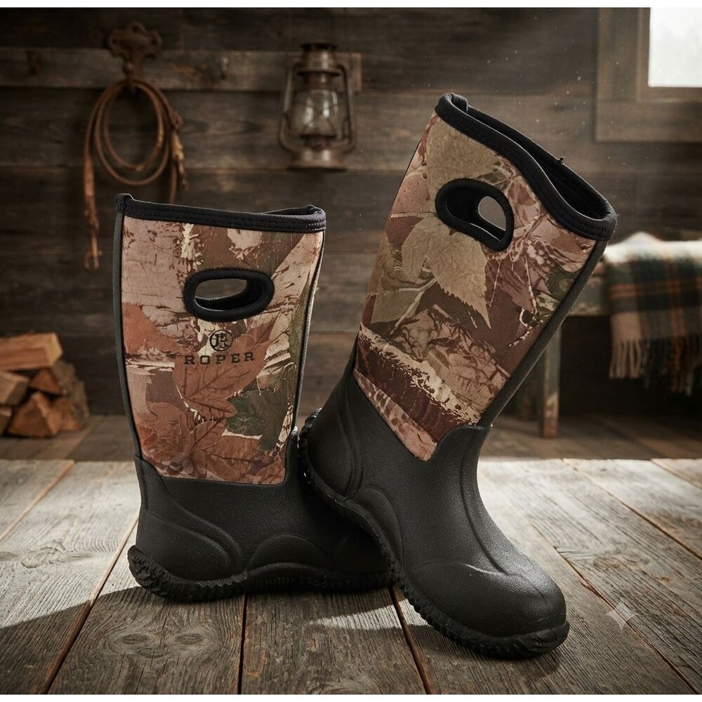 Roper Big Kids Size 5 Camo Barnyard Boots Waterproof Neoprene Rubber Rain Mud